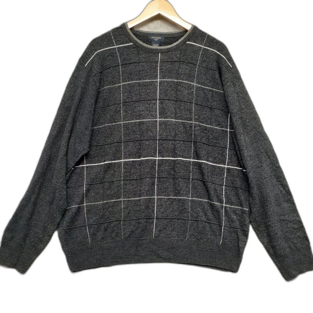 Dockers Sweater Mens Size XL Dark Gray Stripes Light Weight Sweater Pullover VTG
